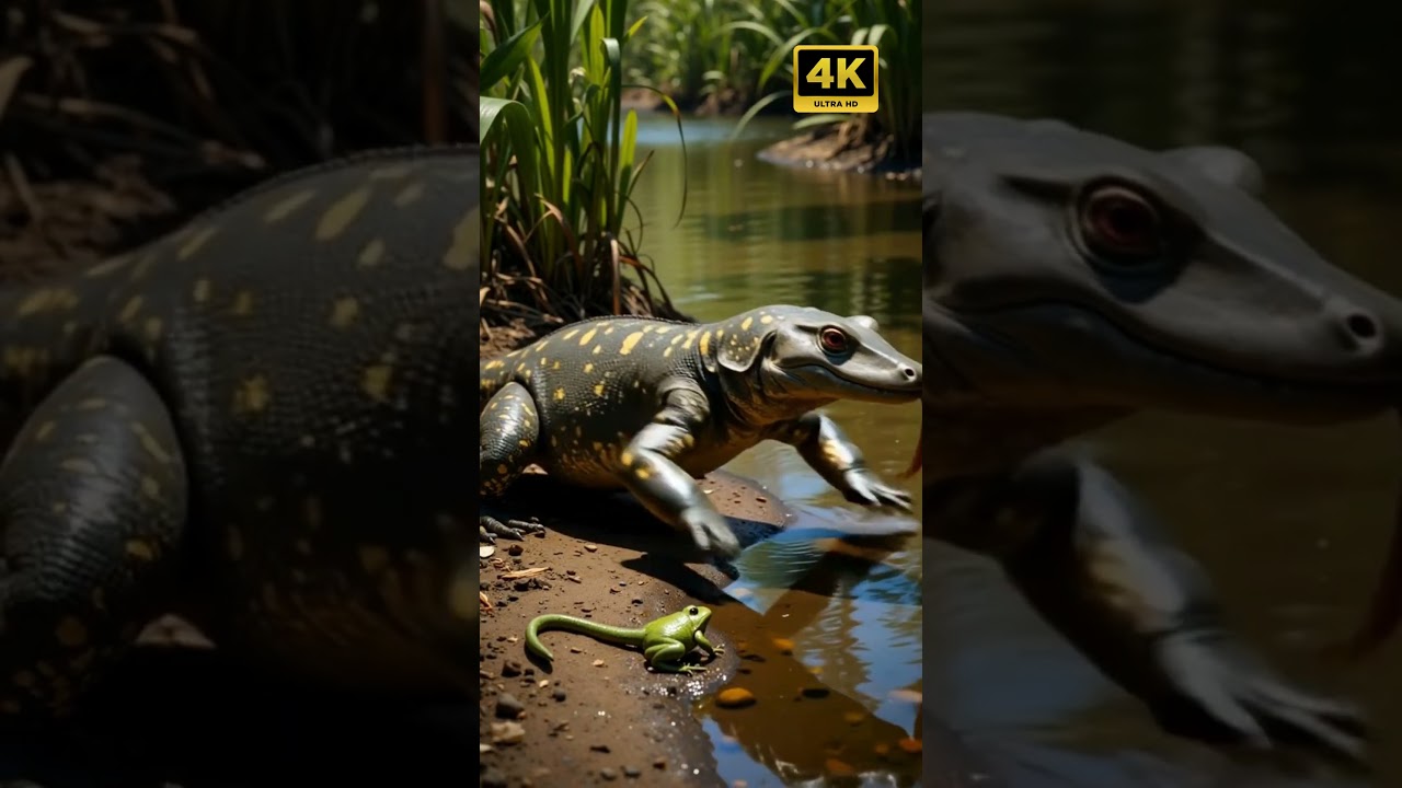 Nile Monitor Lizard vs. Reed Frog: A Marshland Standoff! | 