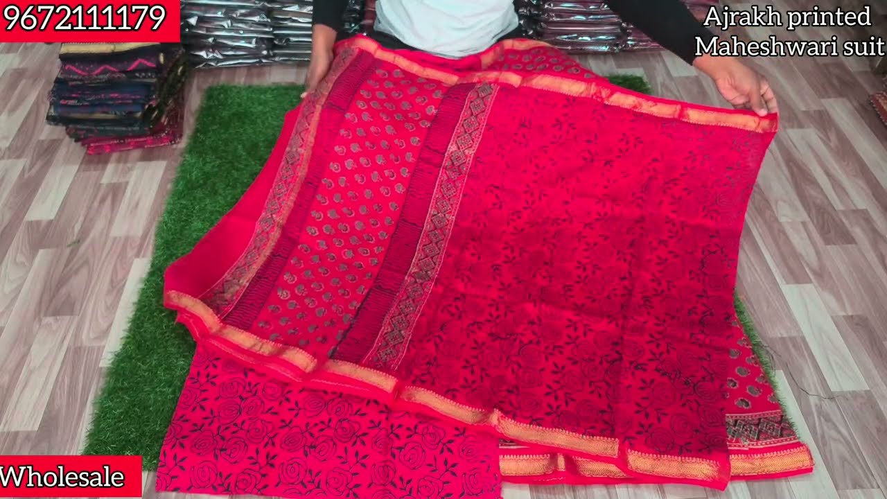 Ajrakh printed Maheshwari silk cotton suit 💥 wholesale Price 🛍️ Rs 1800 free shipping  💥 9672111179