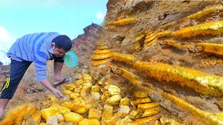that's  amazing day! gold miner found a lot of gold treasure under stone million years