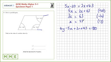 GCSE Maths EDEXCEL Higher Specimen     Paper 1   Q8 Forming and solving equations