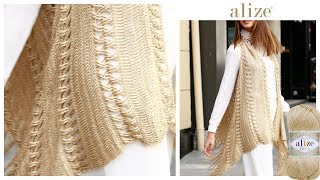 Alize Diva ile Tığ İşi Püsküllü Yelek - Crochet Fringe Vest with Alize Diva