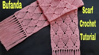 Cómo Tejer Bufanda a Crochet paso a paso/Scarf Crochet Pattern/Chalina a Gancho/Cachecol de Crochê