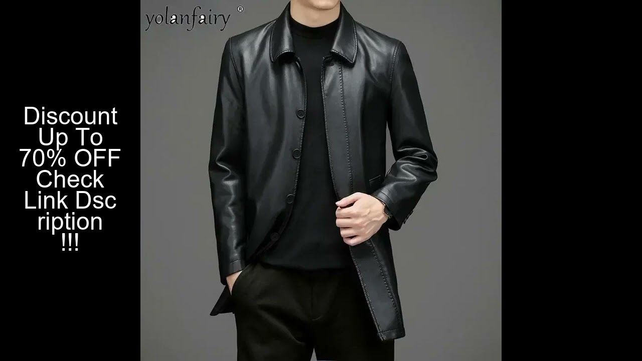 7XL Genuine Leather Jacket Men's Clothing Midi Long Winter Plush Warm Leather Windbreaker Male Large