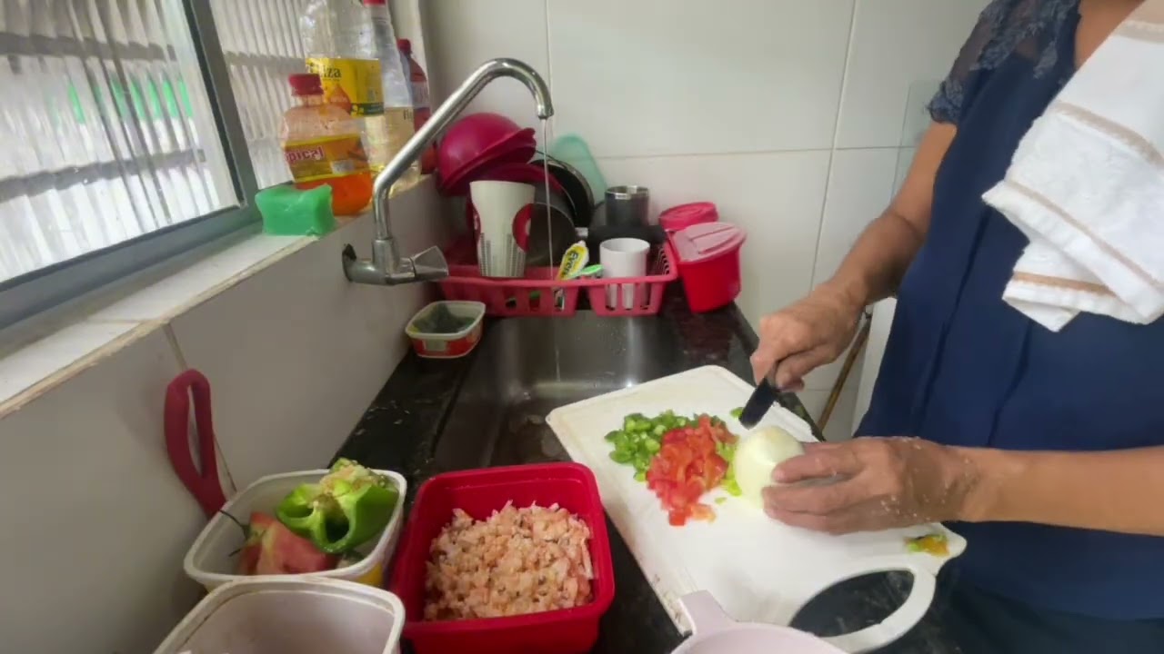 Meus amores mostrando como fiz minha torta  de camarão mais banho no cachorro 🐕 