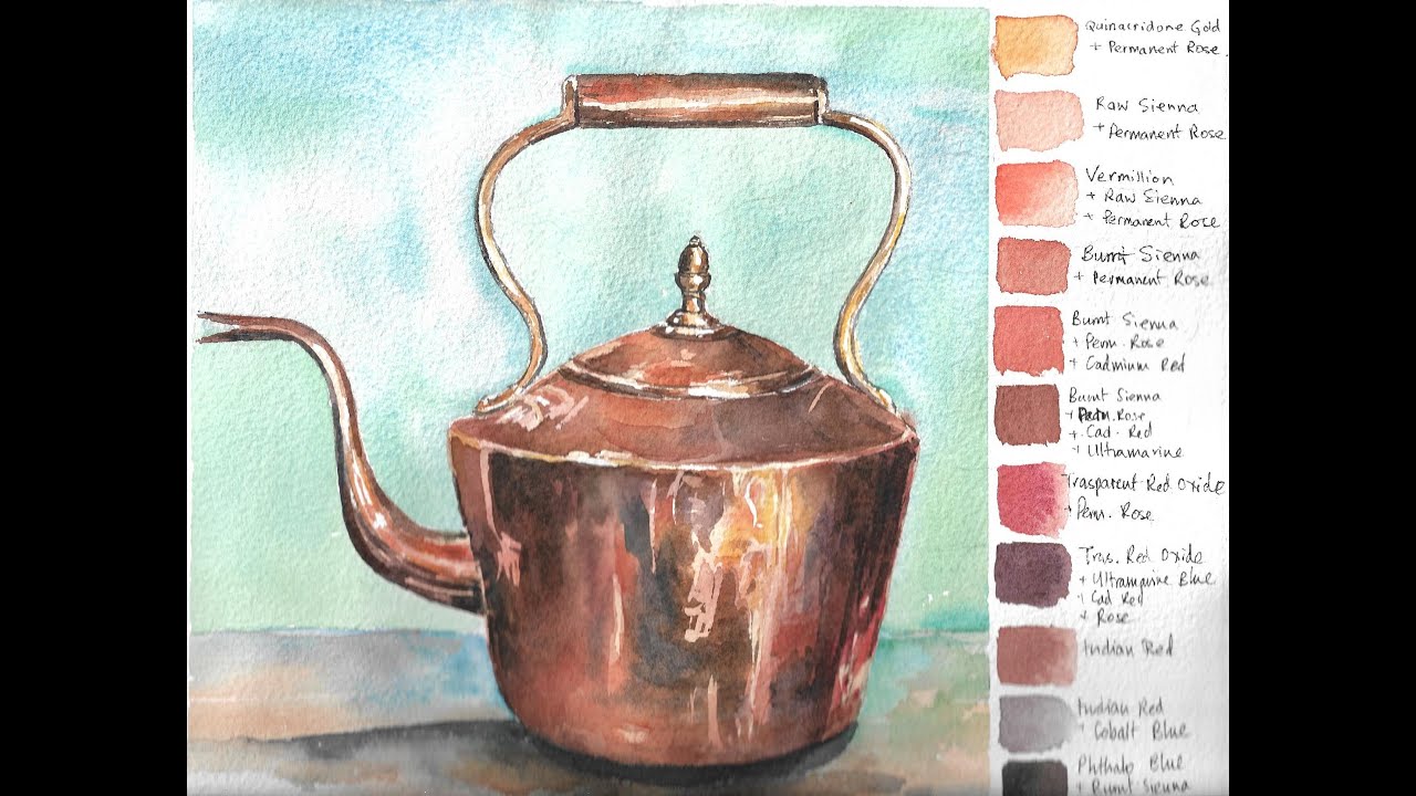 Painting a Copper Kettle in watercolours YouTube