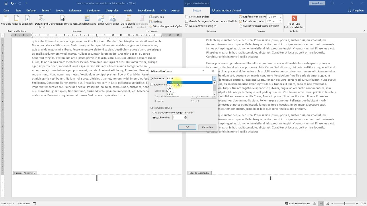 Update Römische und arabische Seitenzahlen in einem Dokument – Word-Tutorial