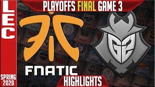 FNC vs G2 Highlights Game 3 | LEC Spring 2020 Playoffs GRAND FINAL | Fnatic vs G2 Esports G3