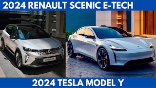 New 2024 Renault Scenic eTech Vs. Tesla Model Y 2024 are both midsize electric SUVs Comparison