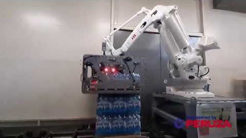 PERUZA Full layer robot palletizer line for ORKLA LATVIJA