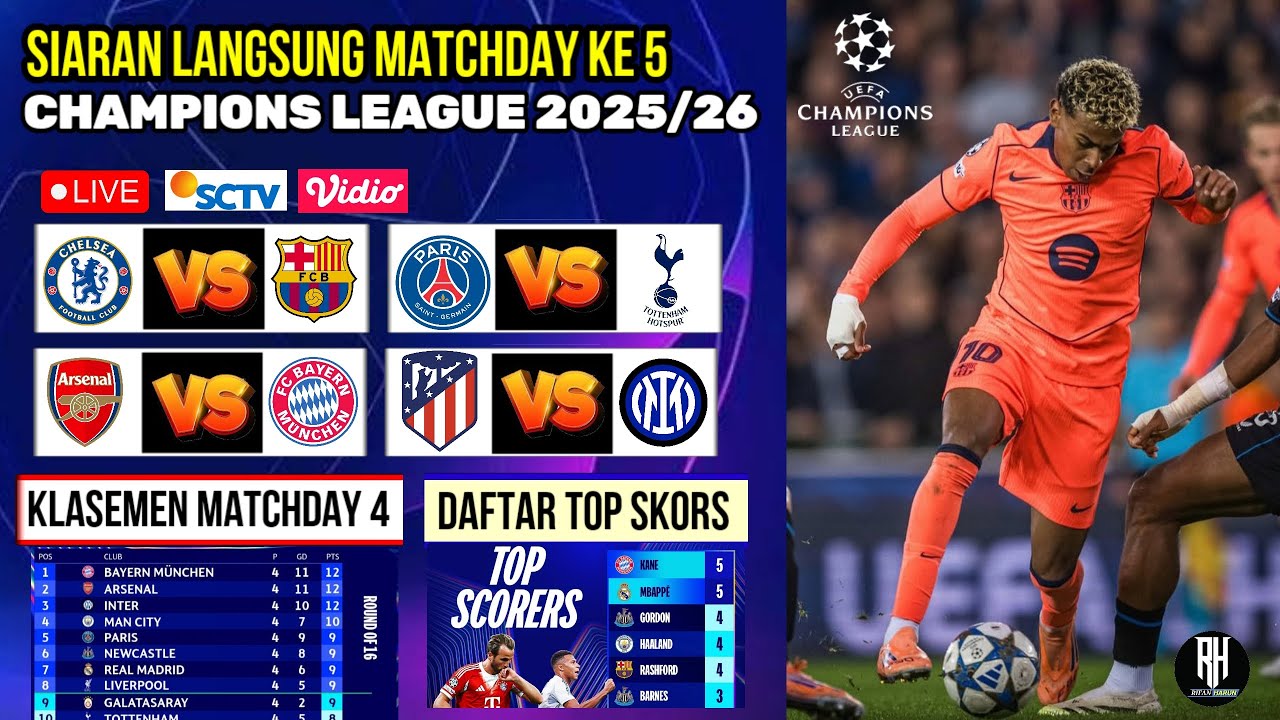 Jadwal Liga Champions 2025 Malam ini~CHELSEA VS BARCELONA~PSG VS TOTTENHAM~Siaran Langsung Live Sctv