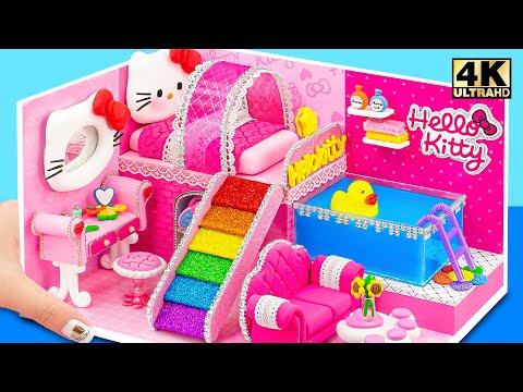 How To Make Cute Pink Hello Kitty Miniature House from Polymer Clay, Cardboard | DIY Miniature House