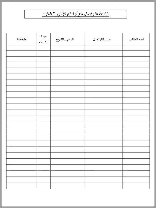 سجل متابعة الطلاب والتواصل مع  أولياء امور الطلاب