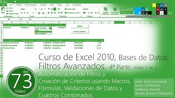Filtros Avanzados en Excel 2010. 4ª Parte. Vídeo 2 de 2. David Asurmendi.