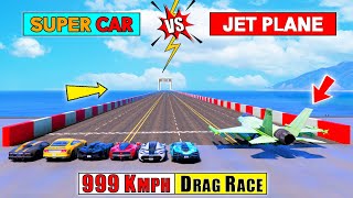 GTA 5 : Super Fast Cars Vs Fighter Jet Plane 999 KMPH Speed Drag Race screenshot 5