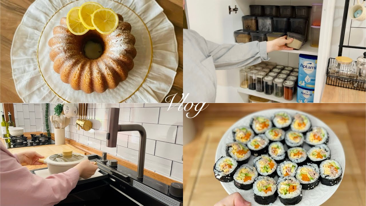 Sessiz vlog🌱Limonlu kek, kimbap tarifi 🍣kahve köşesi düzeni, dolap düzeni