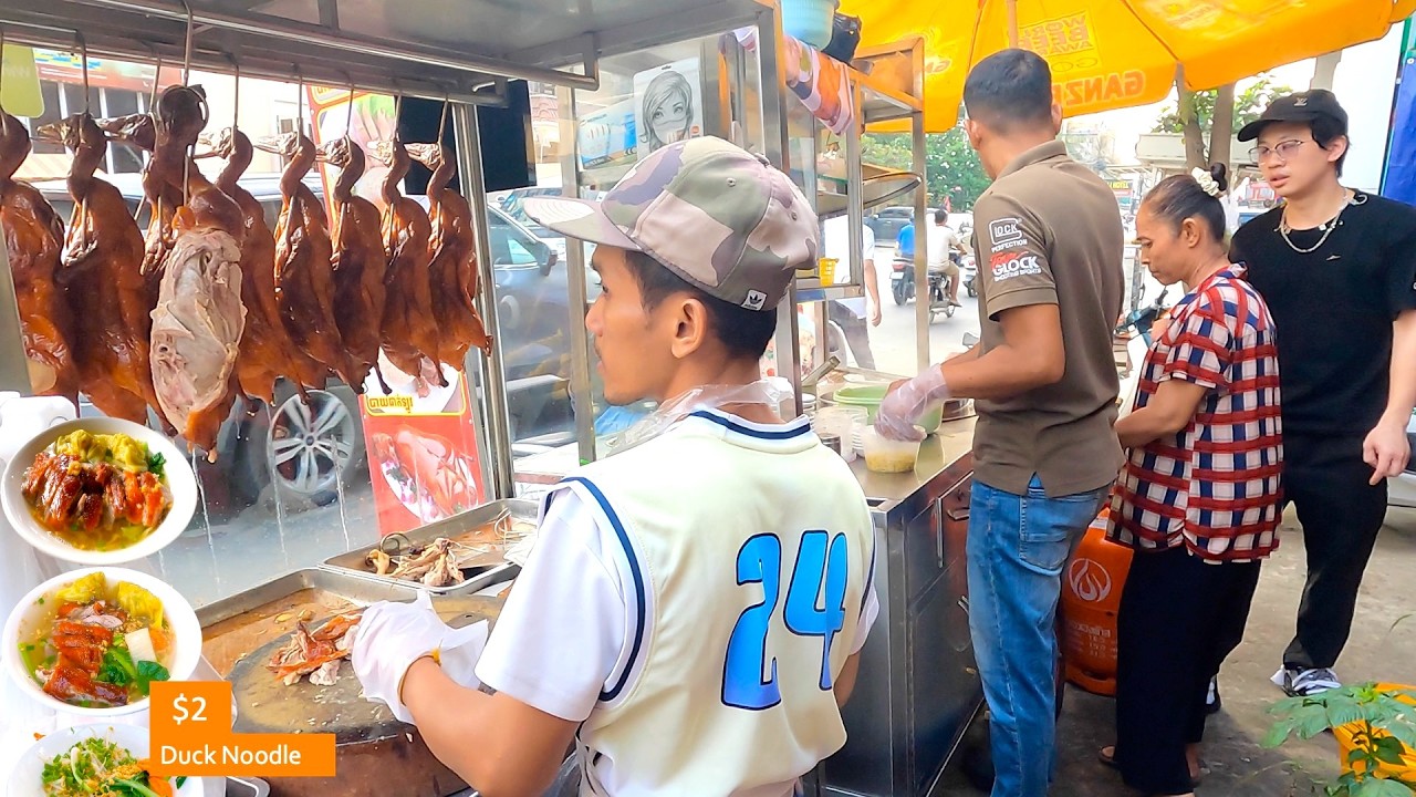 $2 Roasted Duck Noodle Soup in Cambodia | Family Run Street Food