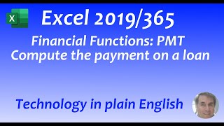 Excel 2019/365:The PMT (payment) function (loan)