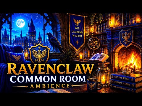 Ravenclaw Common Room Ambience 🦅 Harry Potter Rain & Fireplace for Study, Sleep & Relaxation