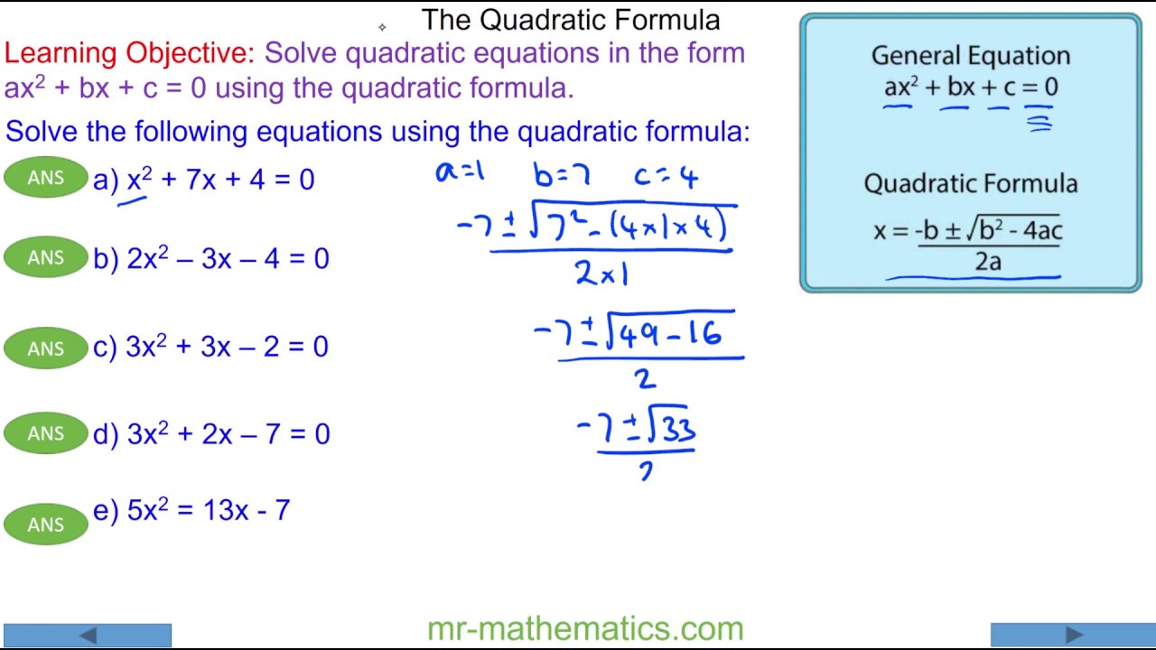 How to use the Quadratic Formula to Solve Quadratic Equations With The Quadratic Formula Worksheet