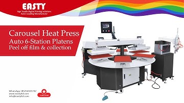 Automatic 6 Station Carousel Heat Press DTF film peel off & collection | Rotary Heat Transfer Press