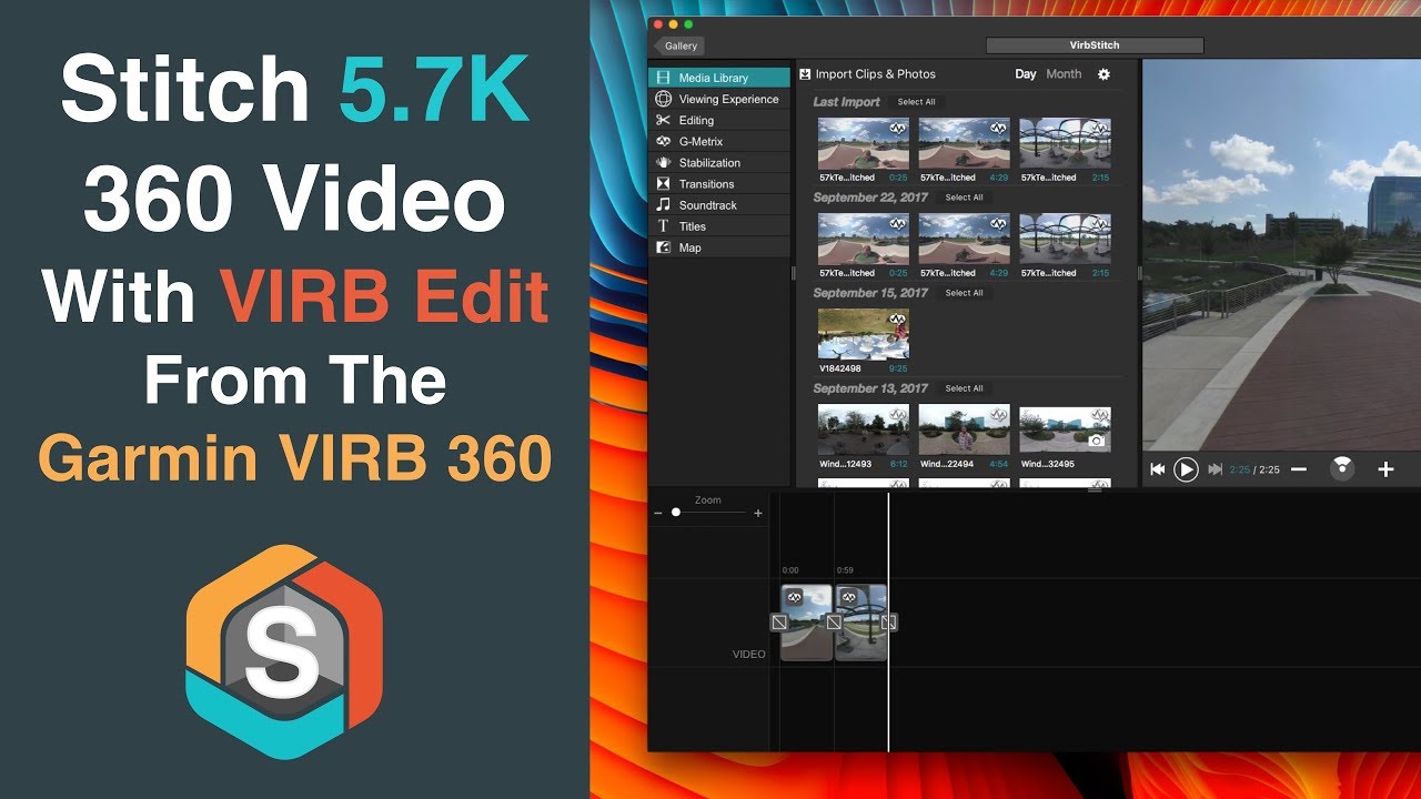 How to stitch 5.7K 360 video from the Garmin Virb using Edit - YouTube