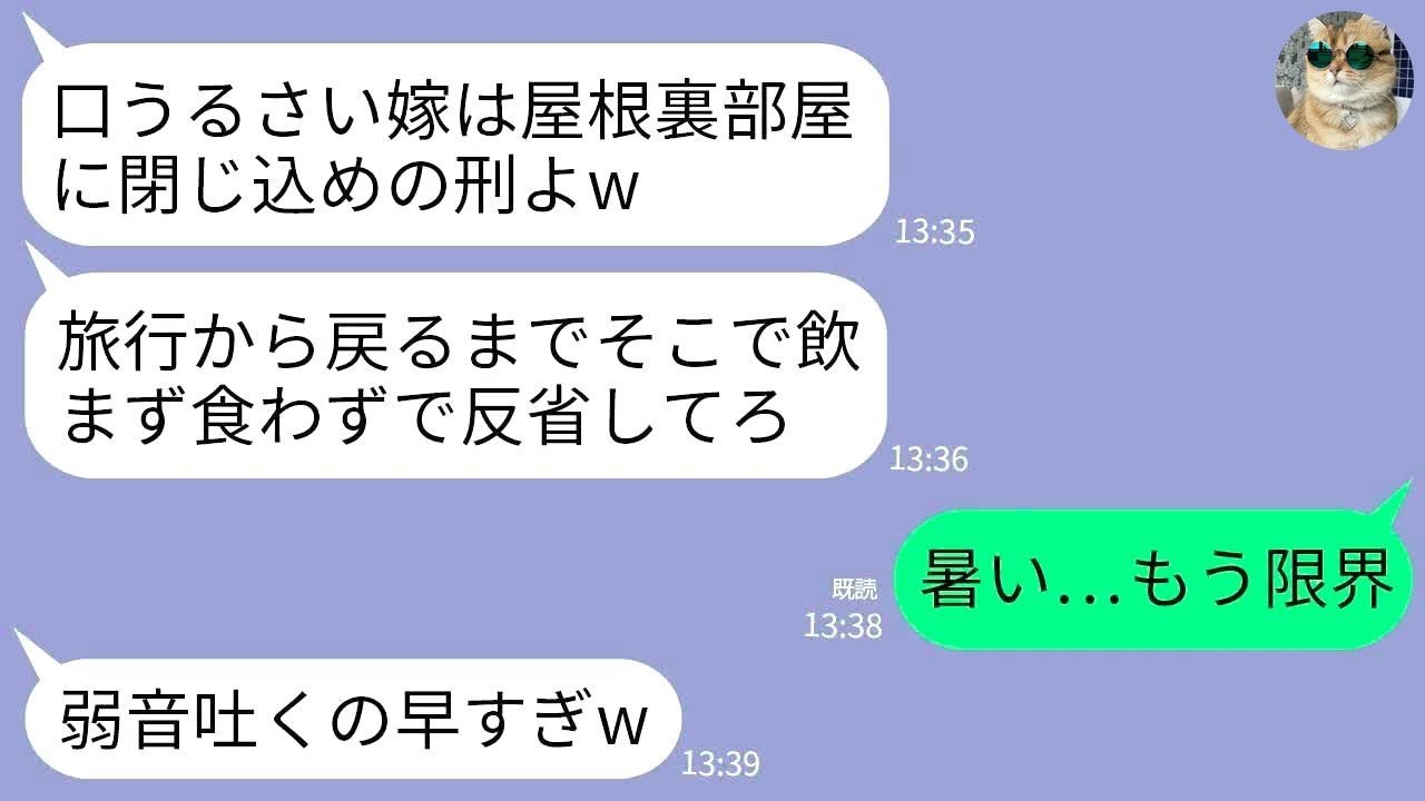 【LINE】私を灼熱の屋根裏部屋に閉じ込めて夫と1週間の海外旅行へ出掛けた姑「口うるさい嫁はそこで反省しろw」→1週間後、帰国した姑が屋根裏の異臭に気付き…