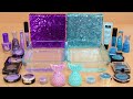 Purple vs Aqua Blue - Mixing Makeup Eyeshadow Into Slime ASMR 370 Satisfying Slime Video