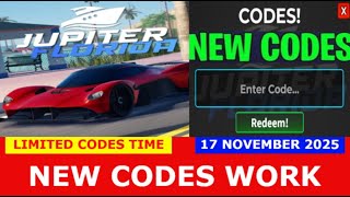 *NEW CODES* [NEW CAR!] Jupiter Florida ROBLOX | LIMITED CODES TIME | November 17, 2025