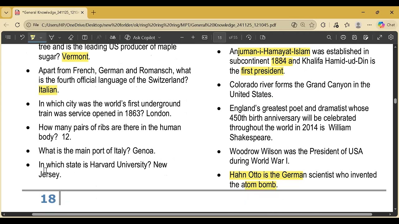 General Knowledge One Liner Series Lecture # 28 for CSS/PMS/MPT/NAB/FIA/ISIS/PPSC/FPSC & other exams
