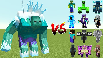 Minecraft : Mutant Frozen Zombie Vs All Boss Mobs || Mutant Frozen Zombie  Vs Warden Vs Herobrine
