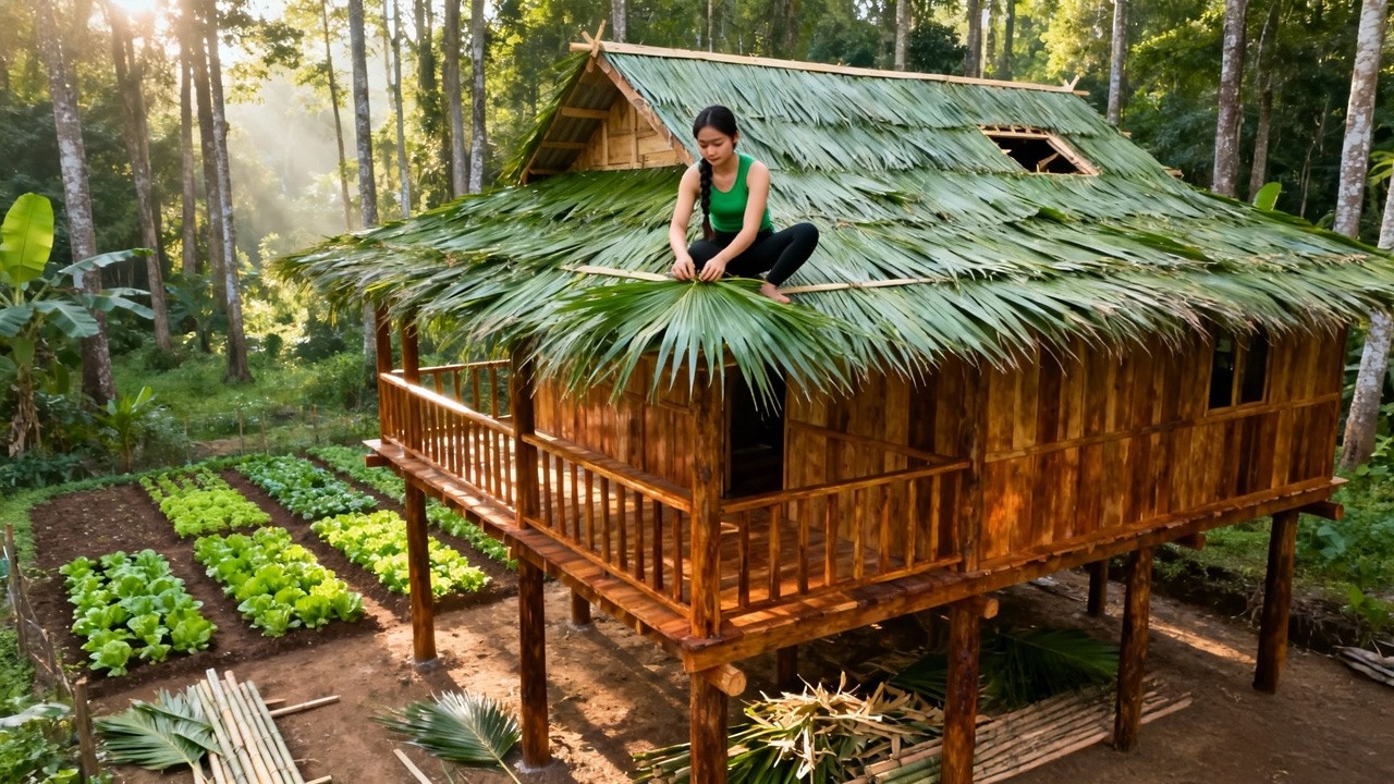 She Built a Wooden Forest Home Deep in the Forest in 30 Days | From Start to Finish