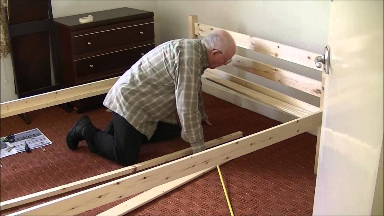 Assemble pine wood bed frame (3) - YouTube