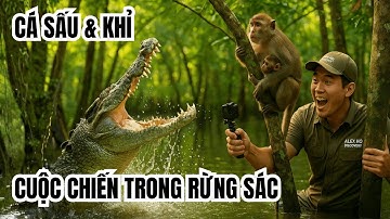 Cuộc chiến Khỉ và  cá  Sấu Rừng Sác Cần Giờ. Khỉ giựt đồ du khách bị cá Sấu đớp.