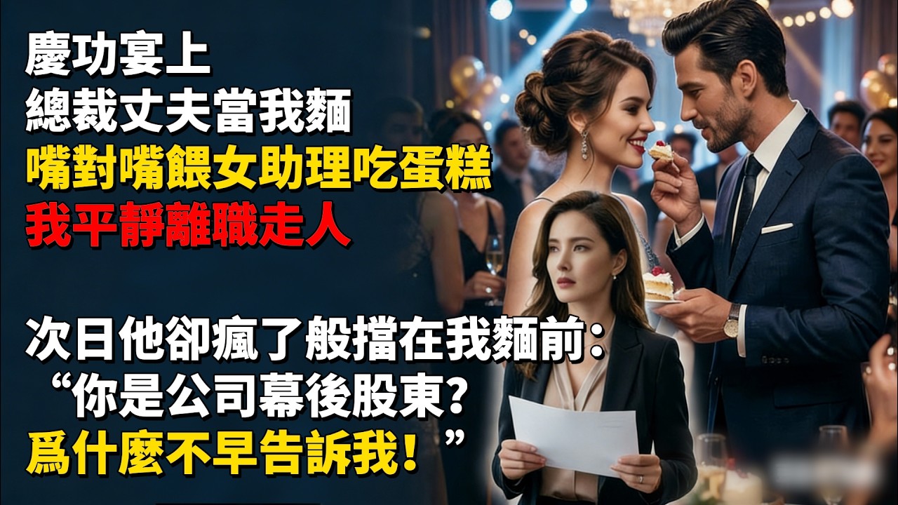 慶功宴上，總裁丈夫當我麵嘴對嘴餵女助理吃蛋糕，我平靜離職走人，次日他卻瘋了般擋在我麵前：“你是公司幕後股東？爲什麼不早告訴我！”#為人處世 #生活經驗 #情感故事 #故事 #小說 #戀愛 #情感