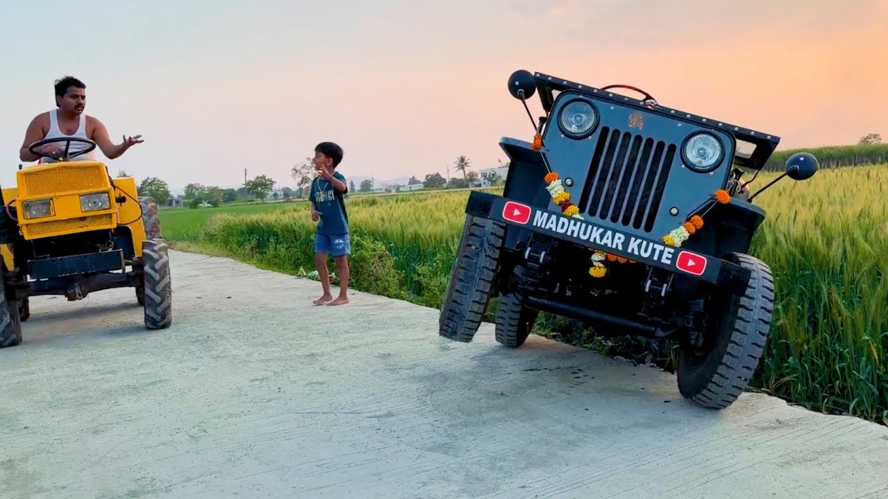 mini jeep रस्त्याच्या कडेला फसल्याने माऊली रडायला लागला 🔥
