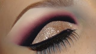 Gold Glitter Dramatic Cut Crease Makeup Tutorial / Black With Pink Smokey Valentines Day Look