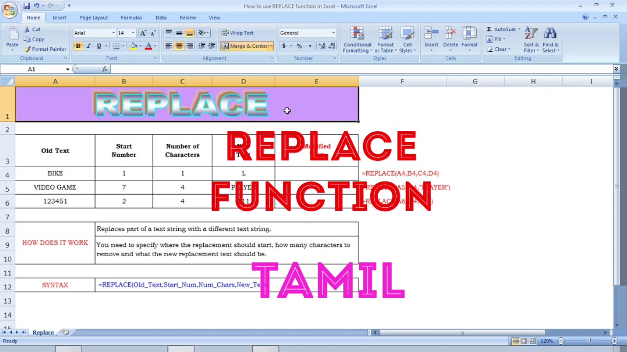 How to use REPLACE function in Excel | Tamil - YouTube