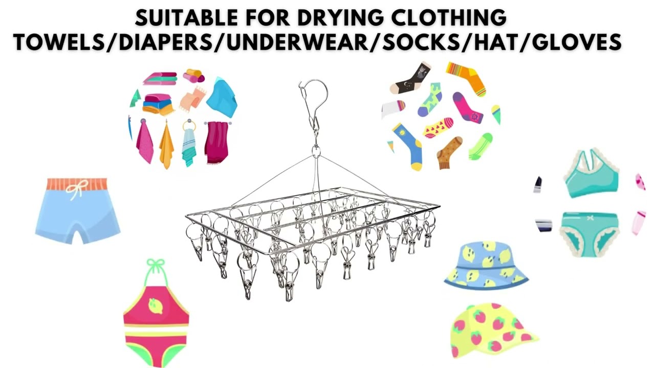 Straame Metal Sock Hanger, Stainless Steel Drying Rack with 36pcs Pegs