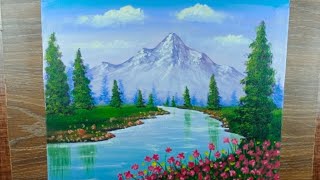 Beautiful Mountain Landscape/Easy Acrylic Painting for Beginners#easylandscapepainting #satisfying