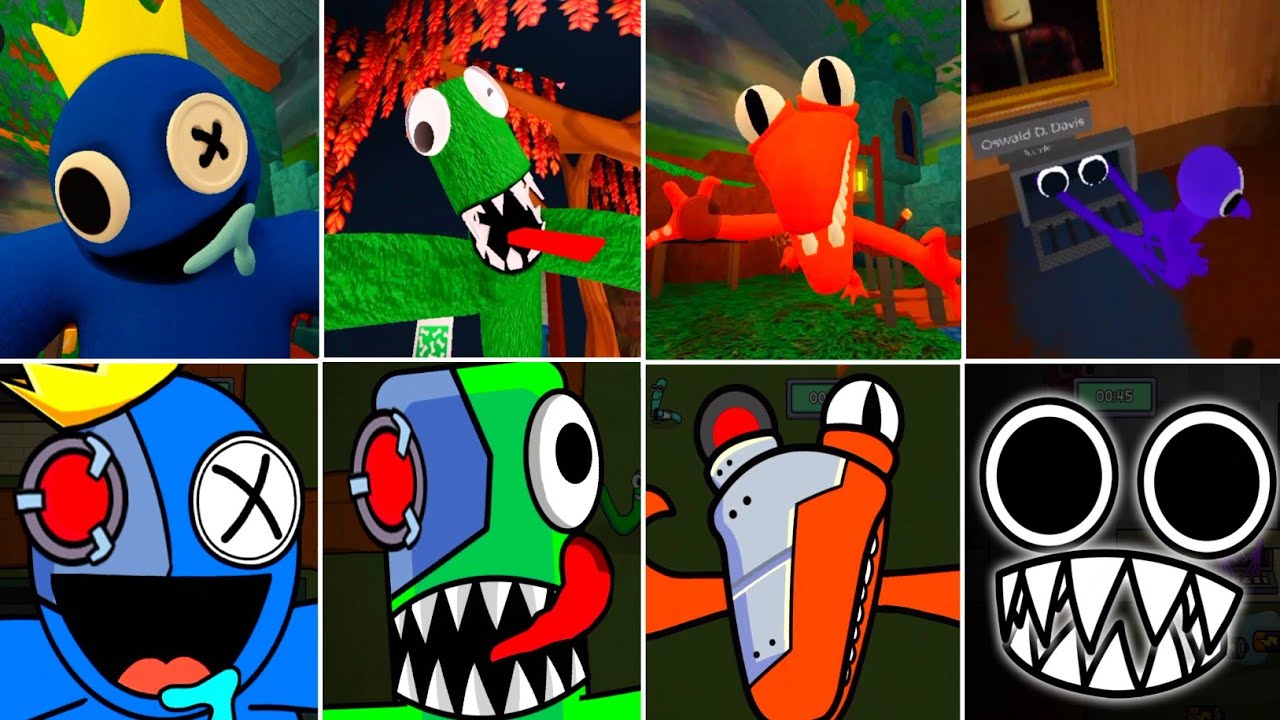 Rainbow friends chapter 1 all Monsters Jumpscars V's Rainbow Alphabet lore all Monsters Jumpscars 