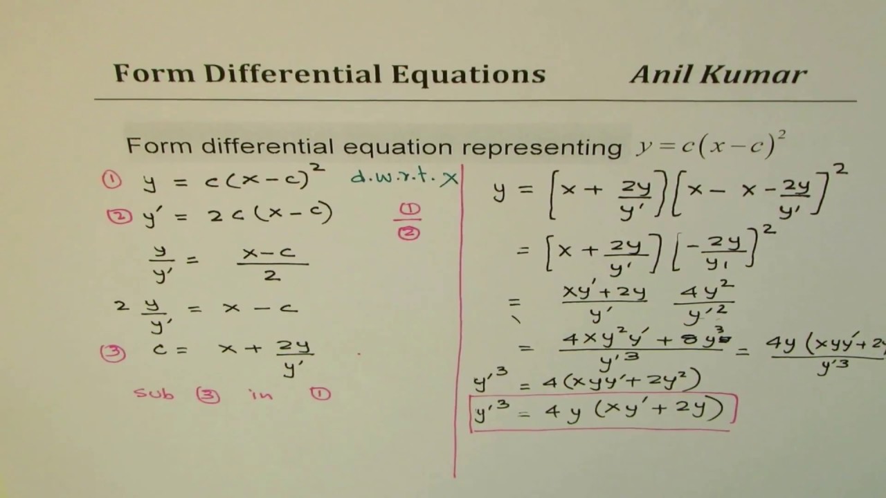 Formation Of Differential Equation Y C X C 2 And C Y C 2 X 3 Constant Coefficients Youtube