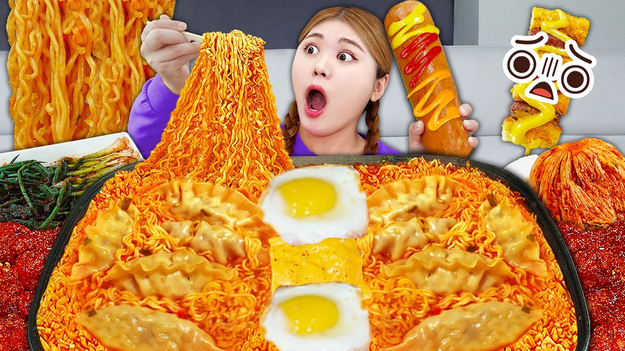 GIANT RAMEN & DUMPLINGS MUKBANG 🍜🔥 Korean Food ASMR by HIU 하이유
