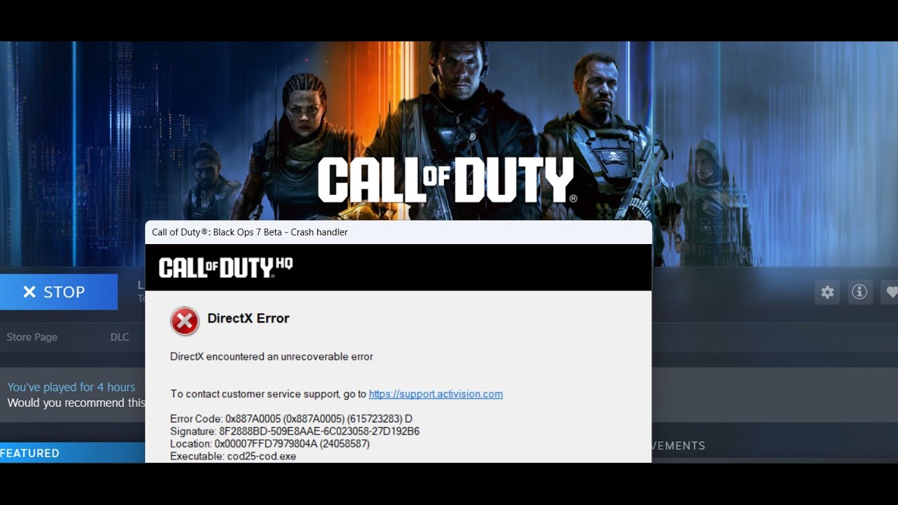 Исправление ошибки DirectX в Black Ops 7. DirectX обнаружил неисправимую ошибку (0x887A0005).