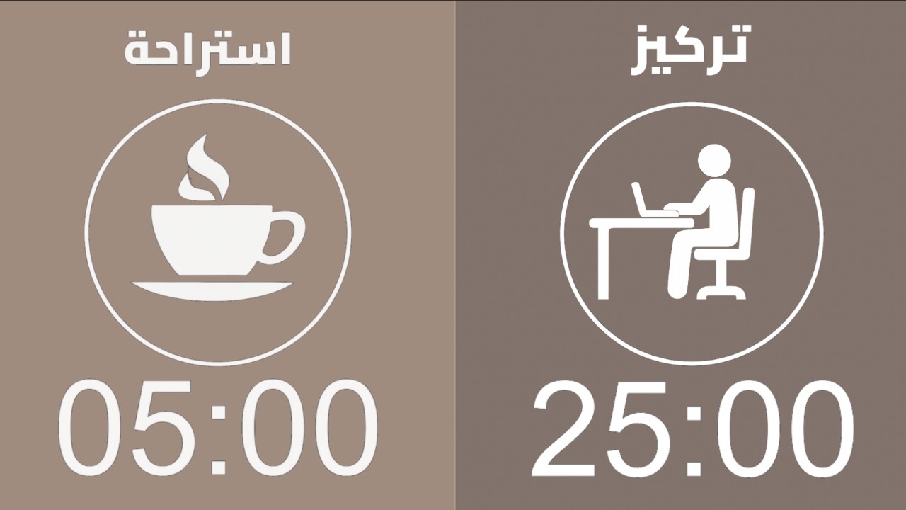 ساعتين مؤقت بومودورو 25/5 | مع ضوضاء بنية (Brown Noise) — ذاكر معي