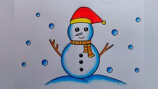How to draw Snowman step by step| Easy Snowman drawing| Winter season special snowman drawing easy