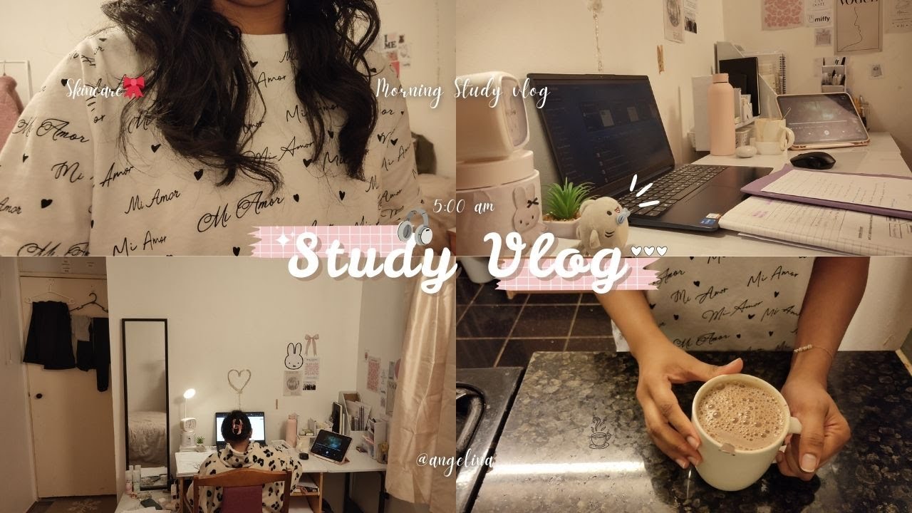 Study Vlog🤍|5:00 am| half term week🎀, A vey productive morning⏰, coffee☕, lots of work to done💻