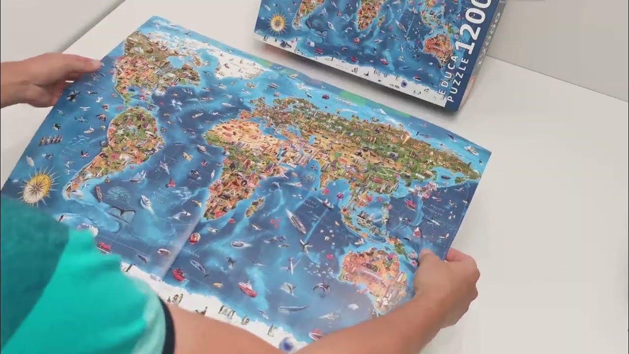 Educa 12000 Wonders of the World - unboxing and mixing all puzzle pieces  together 