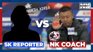 Footage of press conference as N. Korean football coach 