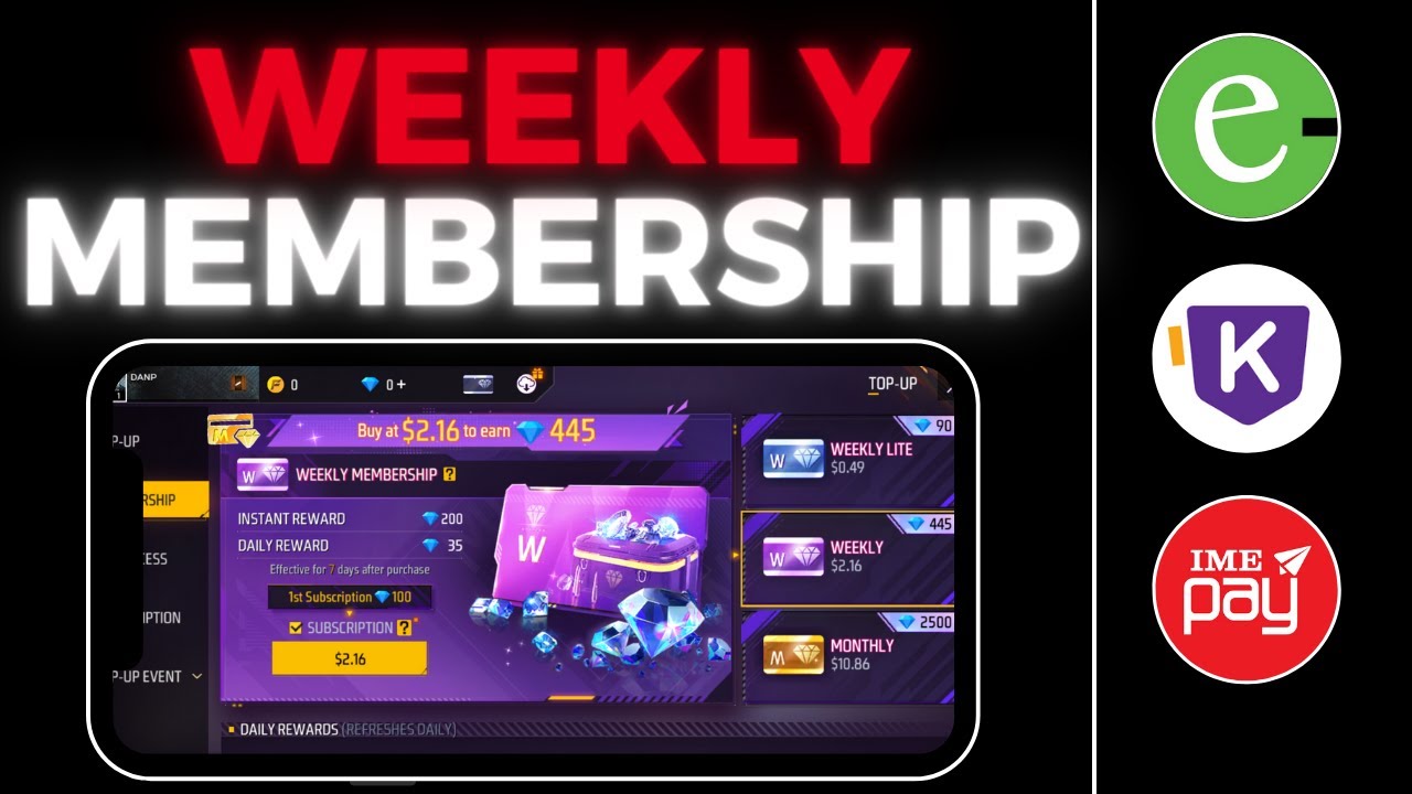 100 RS Ma Weekly Membership in Free Fire | How To Topup Weekly ...