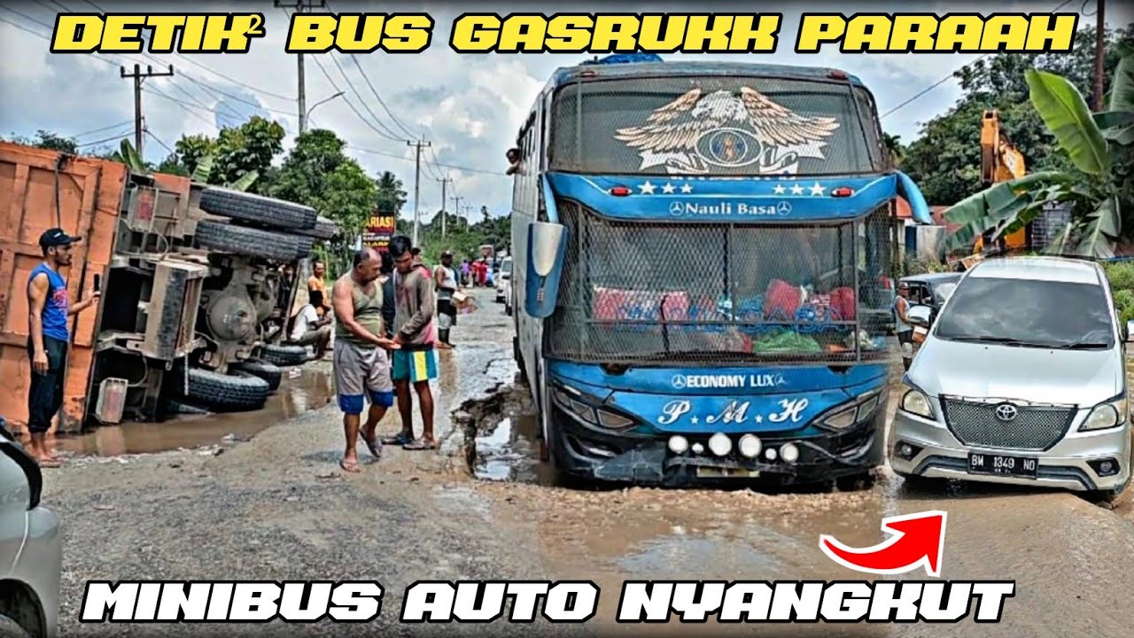 SULIT DILEWATI !! Detik² Bus Gasrukkk Dijalan Rusak, Minibus Sampai